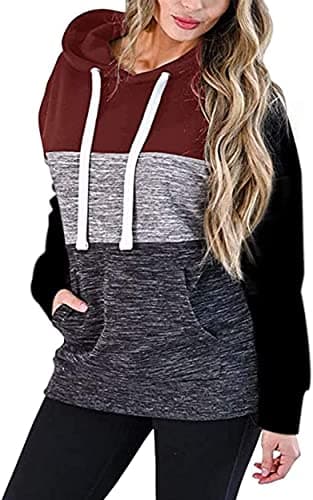 Barlver Women's Casual Color Block Long Sleeve Hoodies with Pocket