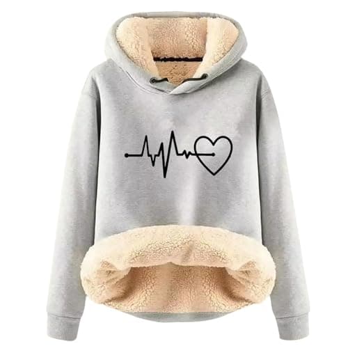 Warm Heart Print Fleece Hoodie for Women Winter Casual Pullovers