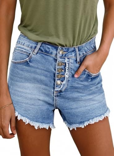 Sidefeel Women's High-Waisted Stretch Raw Hem Denim Shorts