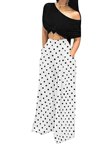 ADILACA Women's High Waisted Flowy Palazzo Pants