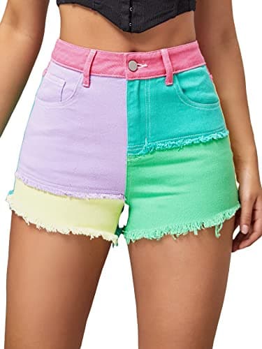 WDIRARA Women's High-Waisted Raw Hem Distressed Casual Denim Shorts