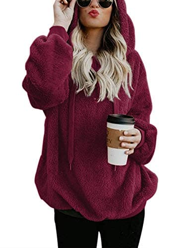 Romanstii Women's Casual Double Fuzzy Sweatshirt Hoodie Outwear S-XXL