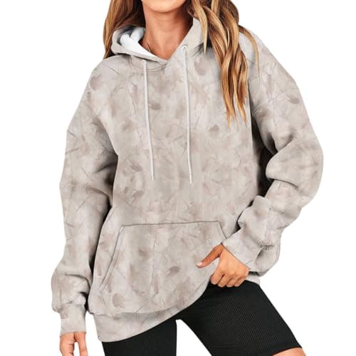 GOFULY Women's Oversized Camo Hoodie with Maple Leaf Print