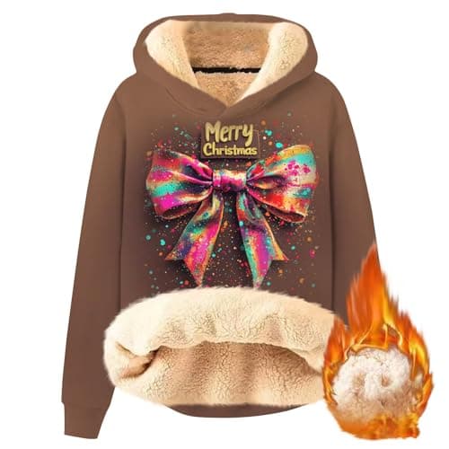 FlekmanArt Thick Warm Sherpa Fleece Pullover Hoodies with Christmas Print