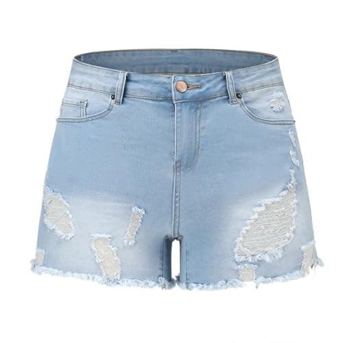 Thunder Star Women's Mid Rise Distressed Denim Shorts