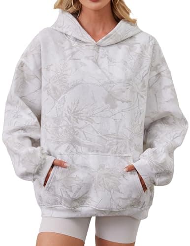 Eutten Womens Camo Hoodies Maple Leaf Print Oversized Fleece Sweatshirt with Pocket