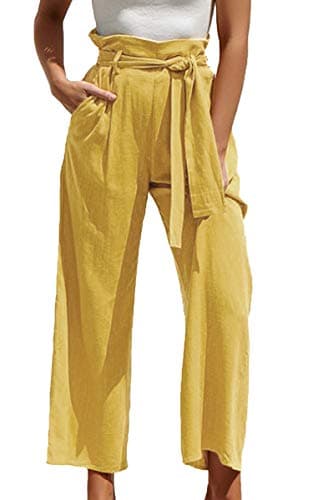 Womens Cotton Palazzo Wide Leg Pants with Pockets and Belt
