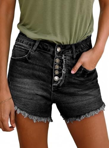 Sidefeel Women's High-Waisted Stretch Raw Hem Denim Shorts