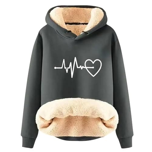 Warm Heart Print Fleece Hoodie for Women Winter Casual Pullovers