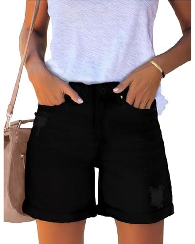 Luvamia Women's High Rise Ripped Denim Shorts