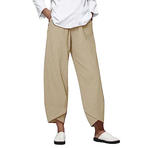 Casual Women's Cotton Linen Capri Pants with Pockets