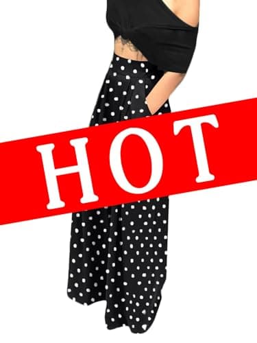 Chatinction Women's High Waist Pleated Polka Dot Printed Wide Leg Pants