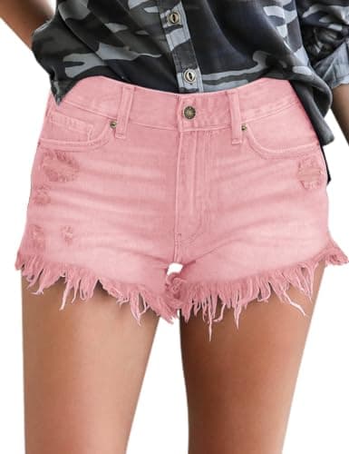 Luvamia Women's Casual High-Waisted Frayed Denim Shorts