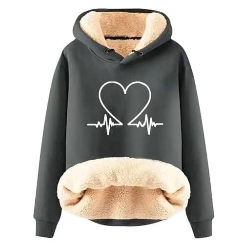 Warm Heart Print Fleece Hoodie for Women Winter Casual Pullovers