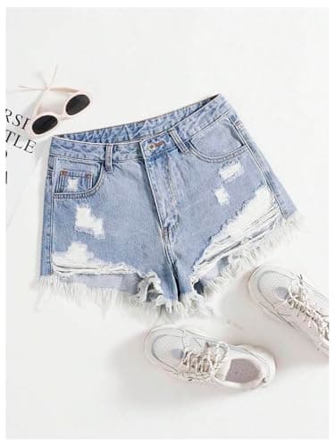 SOLY HUX Women's Ripped Jean Shorts Raw Hem Distressed Denim
