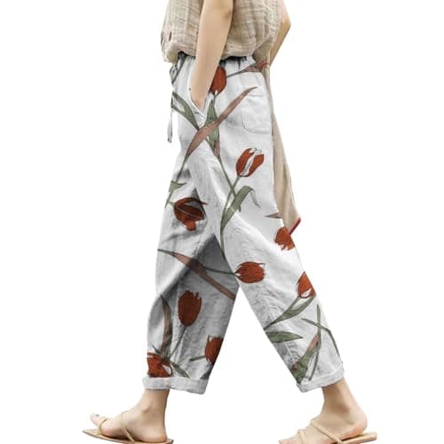 Boho Striped Linen Pants for Women Summer Casual Beach