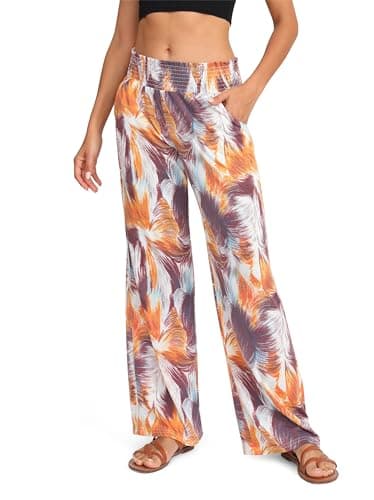 Urban CoCo Women's Boho Wide Leg Pants with Pockets