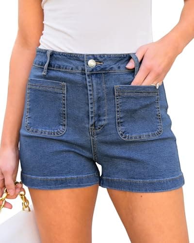 Luvamia High Waisted Women's Denim Shorts with Pockets Casual Summer Stretch Cutoff