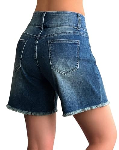 Rosswear Women's Stretchy Wide Leg High-Waisted Frayed Hem Jean Shorts