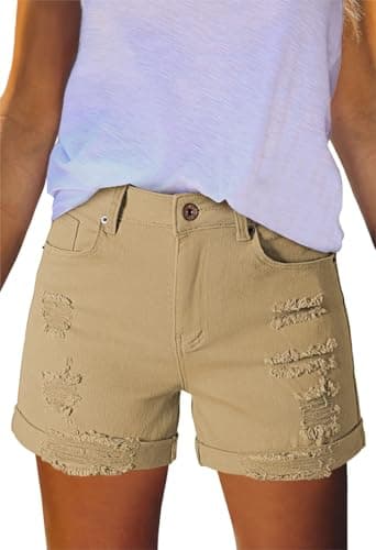 HUUSA Women's High-Waist Ripped Denim Shorts Casual Jeans with Pockets
