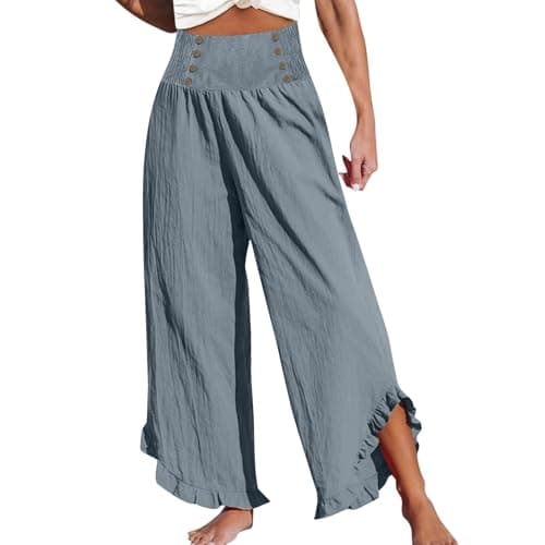 Oversize Smocked Waist Wide Leg Linen Boho Pant