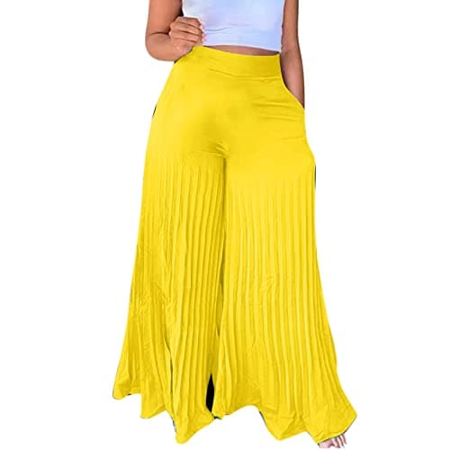 Yxzogd Women's Stretchy Chiffon Palazzo Pants Summer High Waisted Pleated Slacks