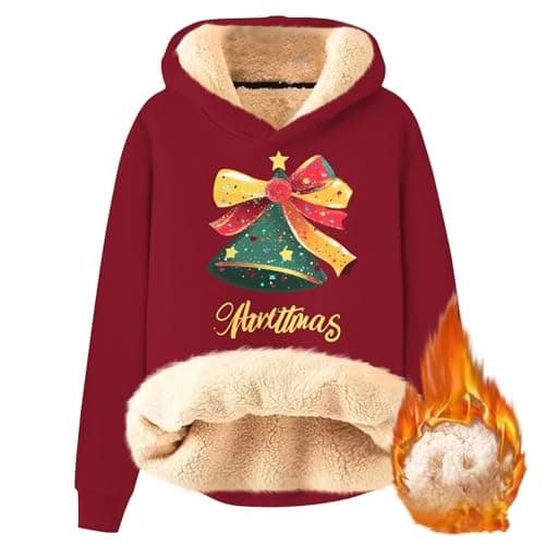 FlekmanArt Thick Warm Sherpa Fleece Pullover Hoodies with Christmas Print