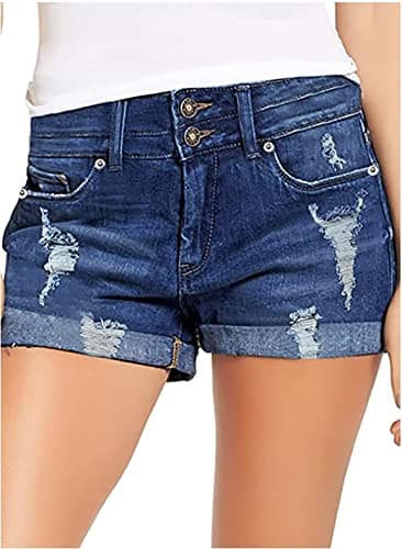Necooer Women's Casual Mid-Waist Stretch Denim Shorts