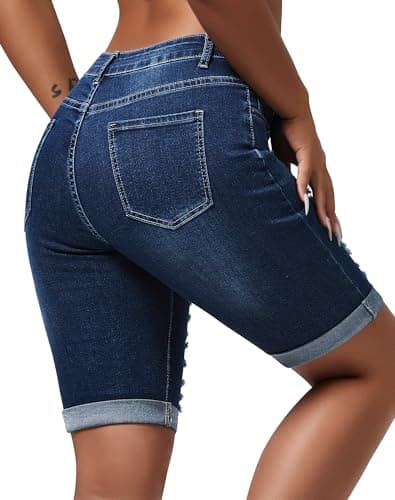 Rosswear Women's Ripped Stretch Mid-Rise Denim Bermuda Shorts