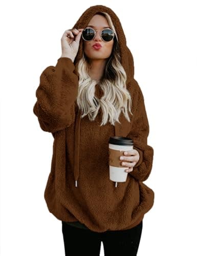 Romanstii Women's Casual Double Fuzzy Sweatshirt Hoodie Outwear S-XXL
