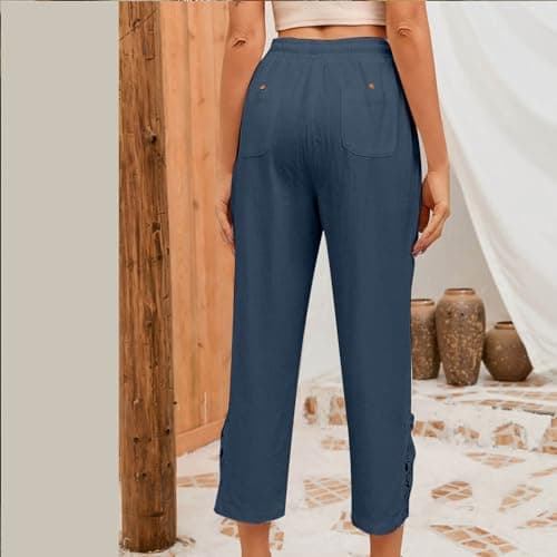 Yxzogd Women's Boho High Rise Cropped Cotton Linen Pants