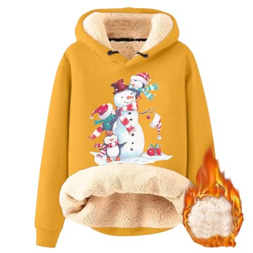 FlekmanArt Warm Sherpa Fleece Hoodie for Women Christmas Print Trendy Sweatshirt