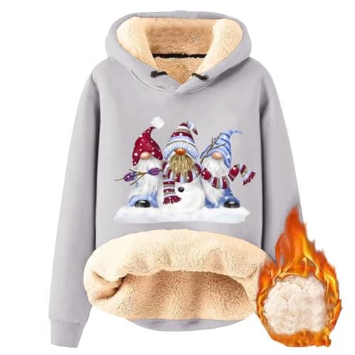 FlekmanArt Warm Sherpa Fleece Hoodie for Women Christmas Print Trendy Sweatshirt