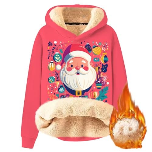 FlekmanArt Thick Warm Sherpa Fleece Pullover Hoodies with Christmas Print