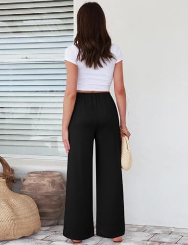 UEU Women's High-Waisted Wide Leg Palazzo Pants with Pockets