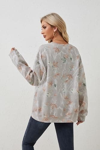 Oversized Women's Camo Sweatshirt with Maple Leaf Print Fleece Hoodie
