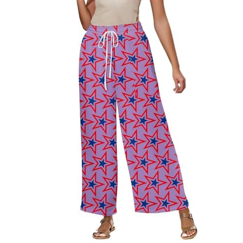Elastic High Waisted Floral Print Wide Leg Linen Pants with Pockets