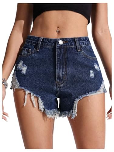 SOLY HUX Women's Ripped Jean Shorts Raw Hem Distressed Denim