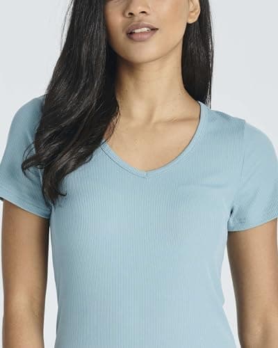 Real Essentials 5 Pack Women's Soft Ribbed V-Neck Tee Summer Shirt