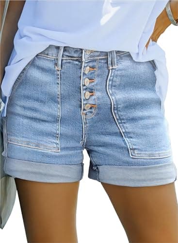Sidefeel Women's High-Waisted Stretch Jean Shorts Zimba Platinum Denim