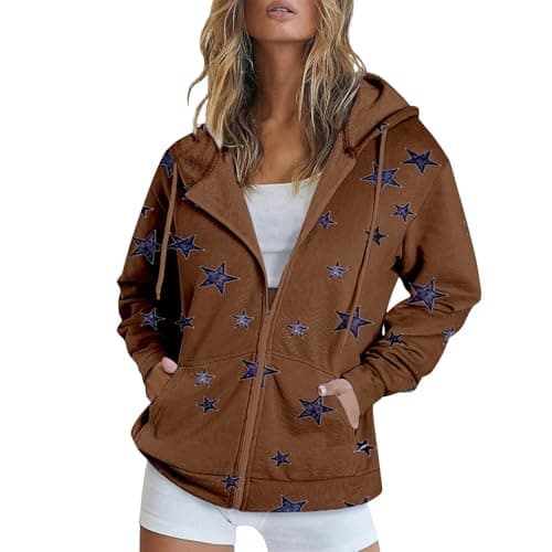 Lolvmvchi Women's Oversized Zip Track Loose Printed Hoodie Jacket XL3 Winter Coat