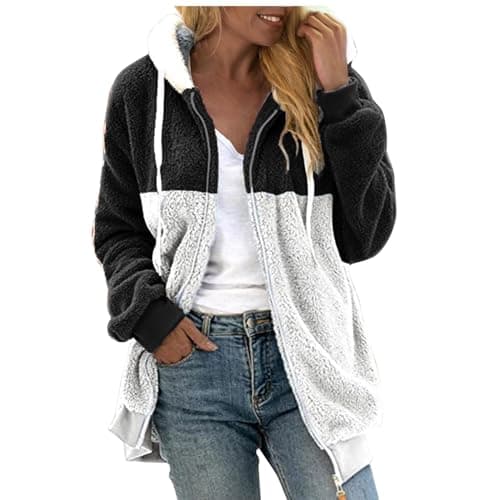 Oversized Sherpa Fleece Jacket for Women Warm Winter Coat Zip Up Pockets