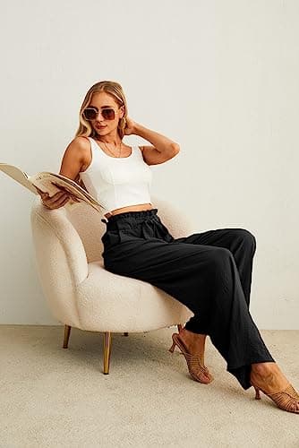 IWOLLENCE Women's High Waist Wide Leg Casual Pants with Pockets