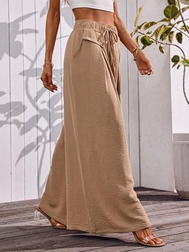 CORSKI Flowy Wide Leg Palazzo Pants for Women Elastic Waist Casual Summer