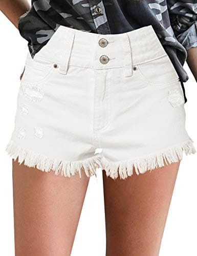 Luvamia Women's Casual High-Waisted Frayed Denim Shorts