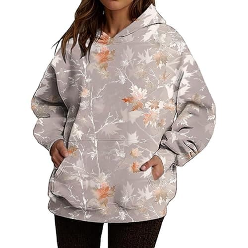Weinexra Women's Oversized Camo Maple Leaf Hoodie