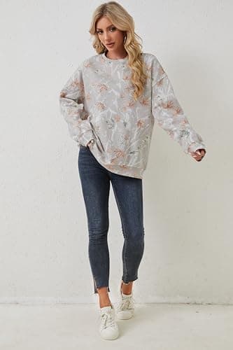 Oversized Women's Camo Sweatshirt with Maple Leaf Print Fleece Hoodie