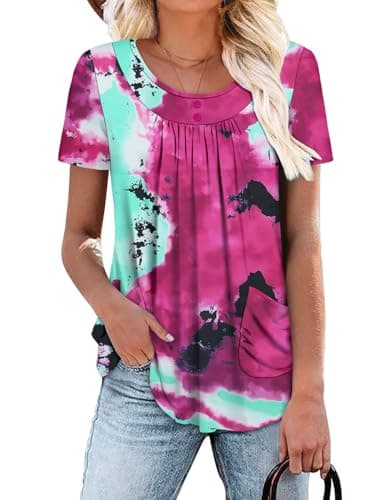Angerella Women's Flirty Summer Pleated Floral Tunic Top S-3XL