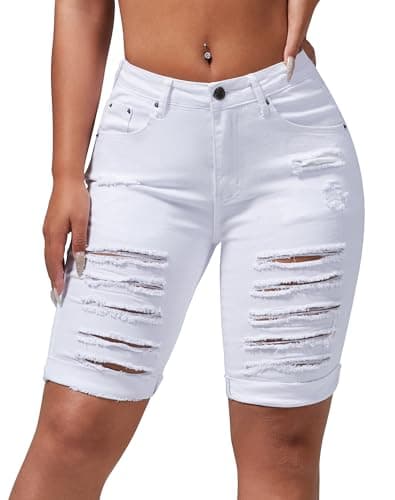 Rosswear Women's Ripped Stretch Mid-Rise Denim Bermuda Shorts