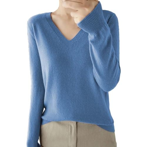 Soft V-Neck Wool Blend Sweater for Women Fall Fashion Tops